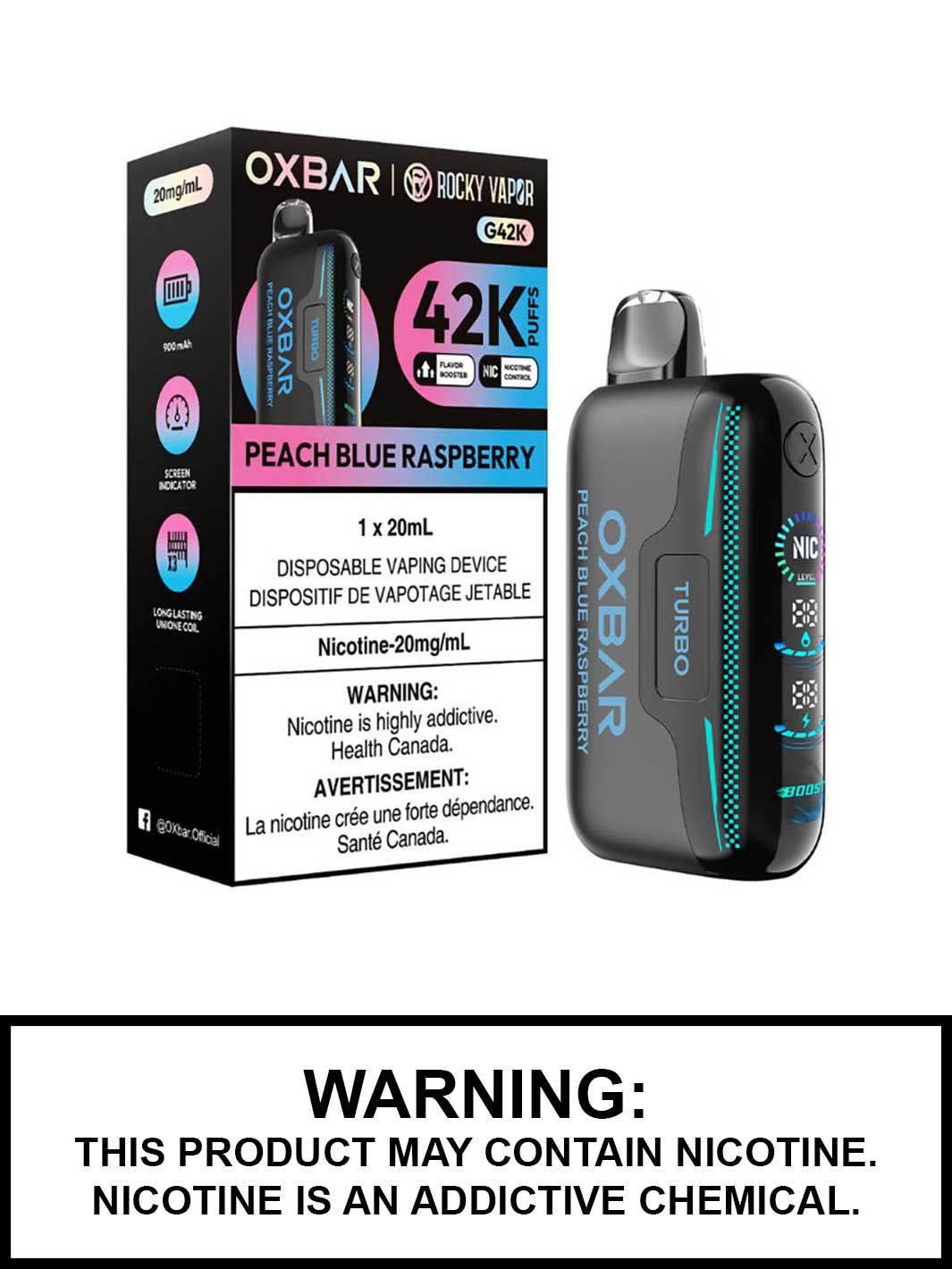 Peach Blue Raspberry Oxbar G42K Disposable Vape, Oxbar Rocky Vapor, Oxbar Vape, Vape360 Canada