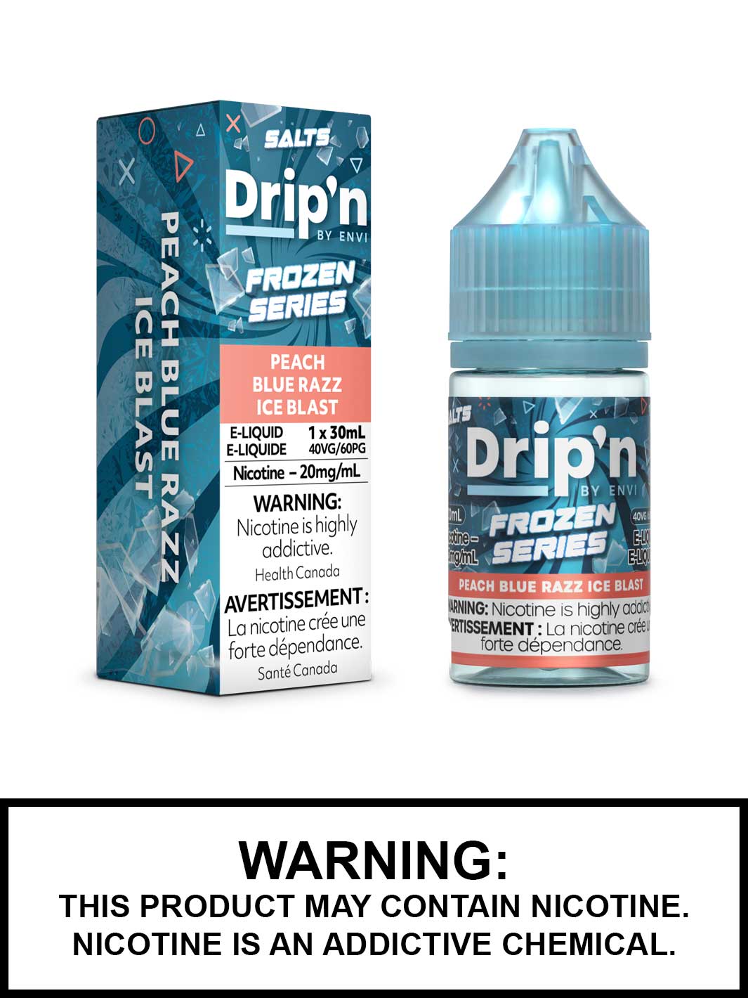 Peach Blue Razz Ice Blast Dripn By Envi Salt Nic Vape Juice, Drip'n Vape, Frozen Series, Vape360 Canada