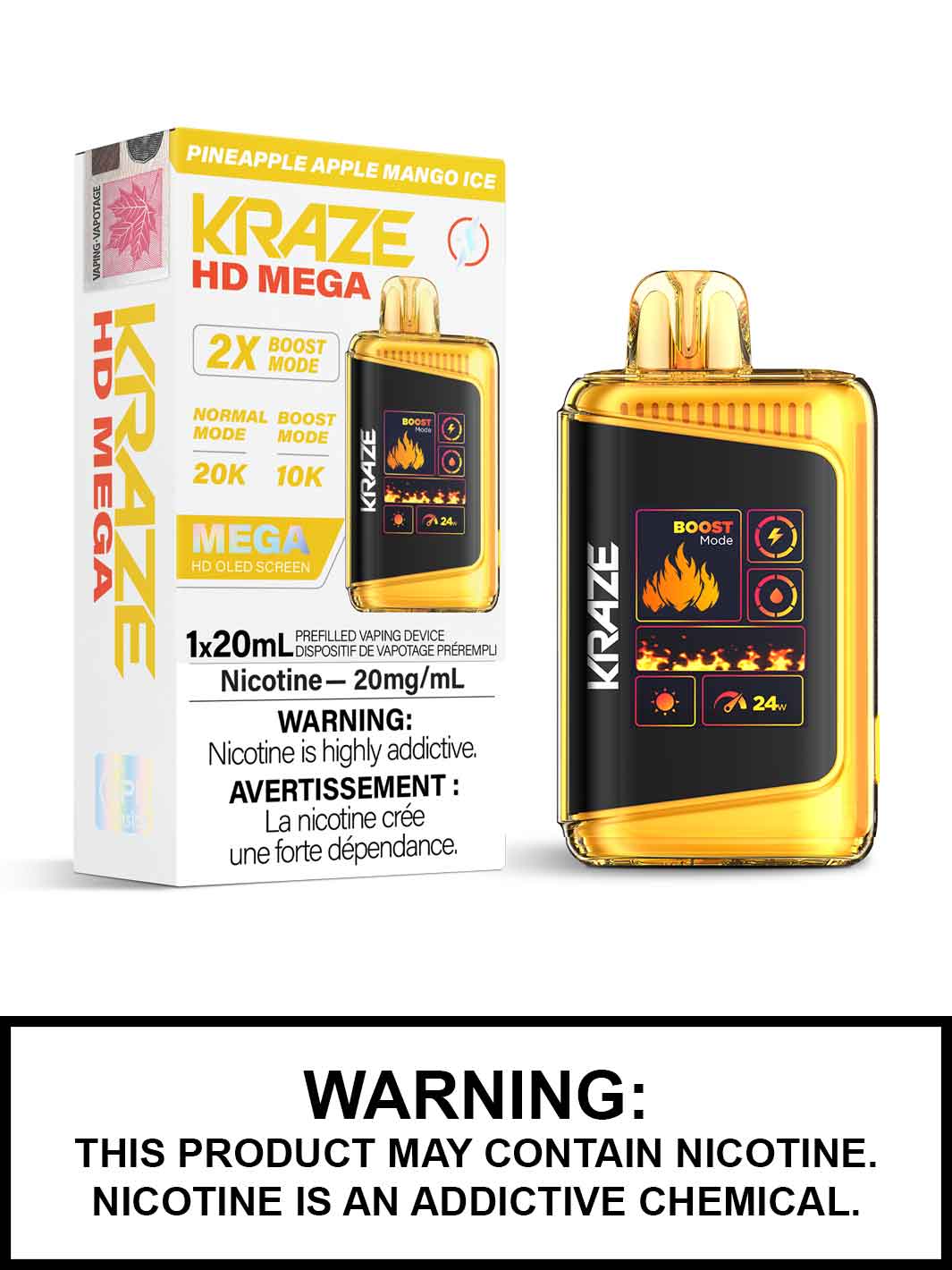 Pineapple Apple Mango Ice Kraze HD Mega Disposable Vape, Kraze Vape, Vape360 Canada