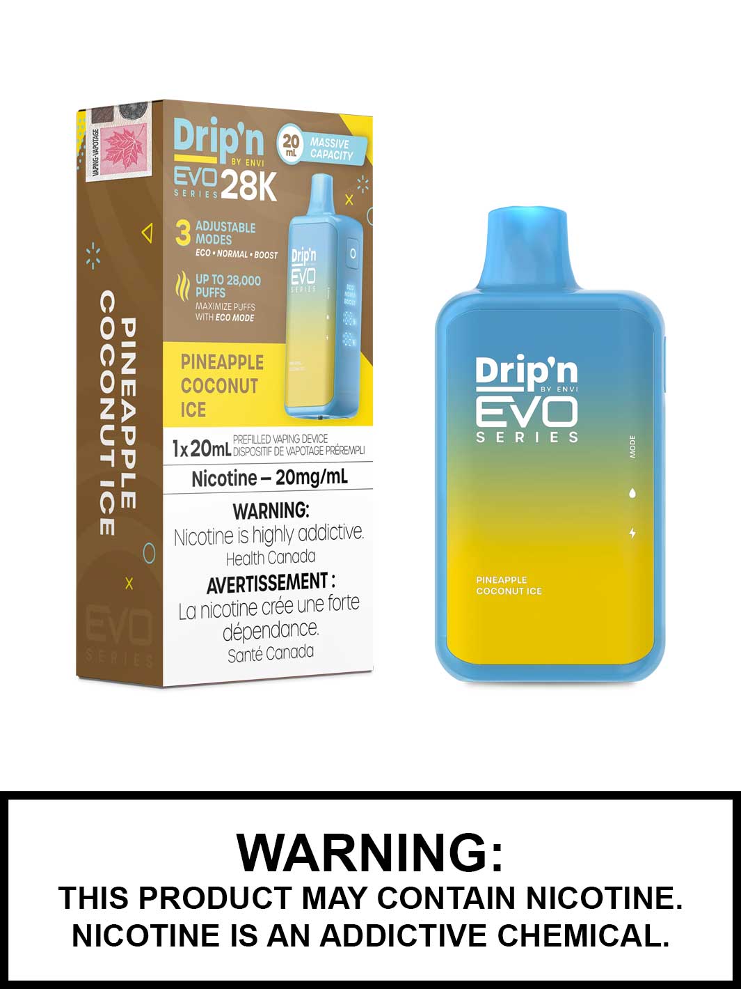 Pineapple Coconut Ice Dripn EVO 28K Disposable Vape by ENVI, Vape360 Canada