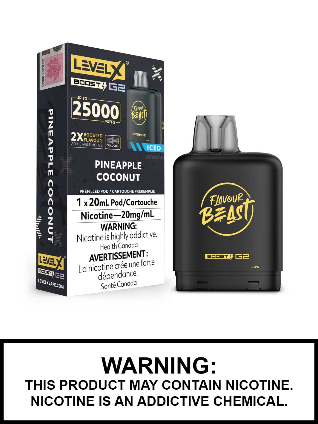 Pineapple Coconut Iced Flavour Beast Level X Boost G2 Pods, Level X Vape, Vape360 Canada