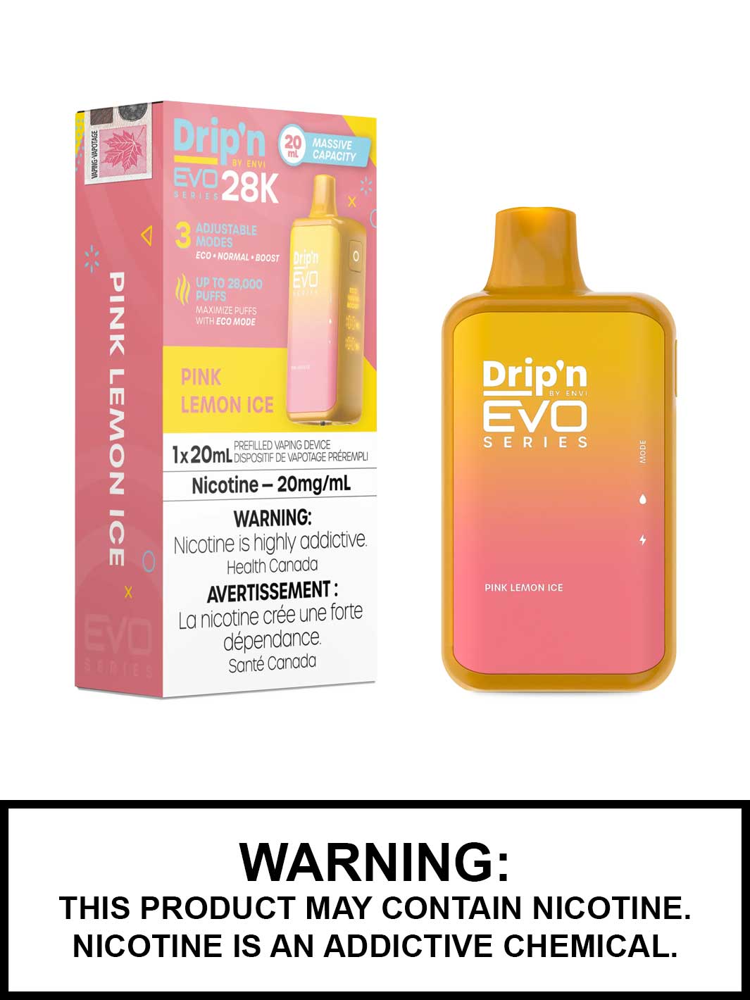 Pink Lemon Ice Dripn EVO 28K Disposable Vape by ENVI, Vape360 Canada