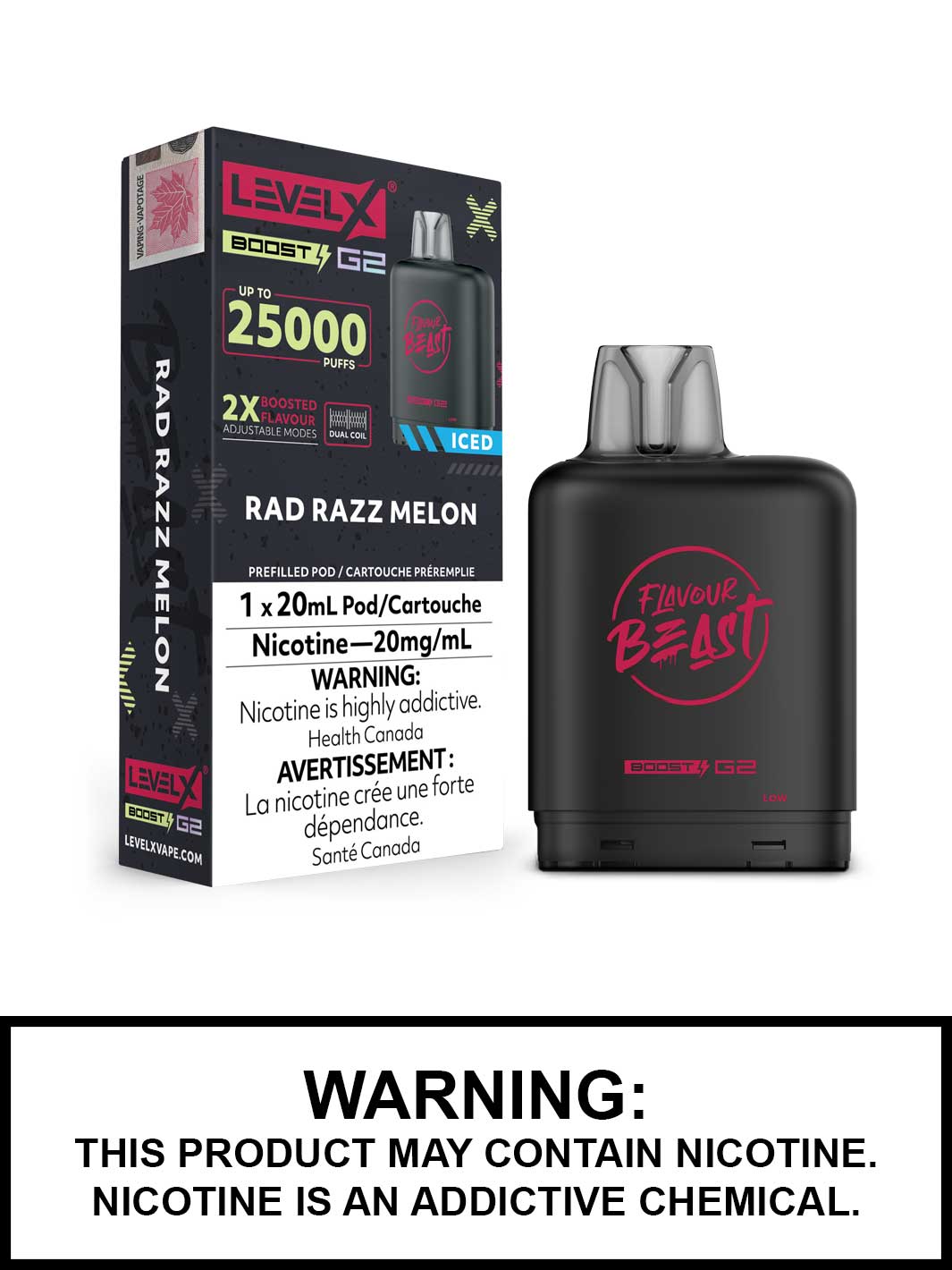 Rad Razz Melon Iced Flavour Beast Level X Boost G2 Pods, Level X Vape, Vape360 Canada