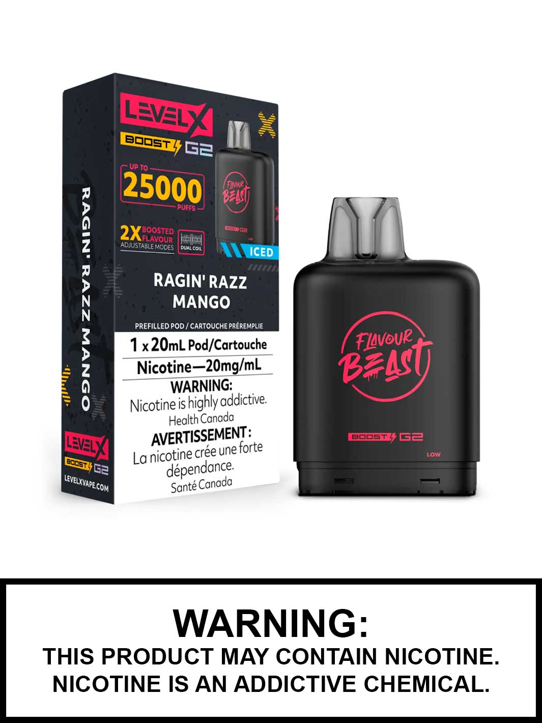 Ragin Razz Mango Iced Flavour Beast Level X Boost G2 Pods, Level X Vape, Vape360 Canada