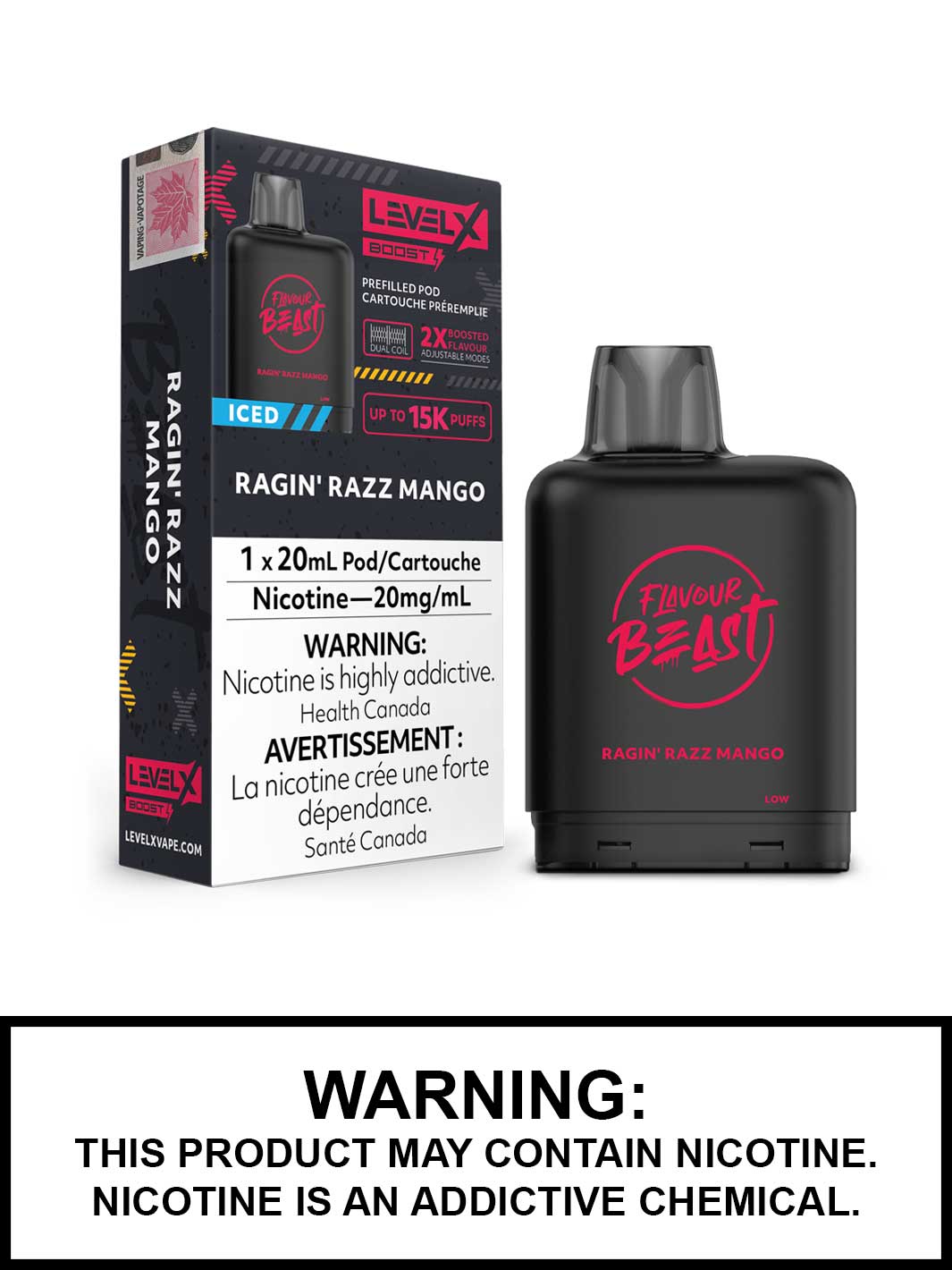 Ragin Razz Mango Iced Flavour Beast Level X Boost Pods, Level X Vape, Vape360 Canada