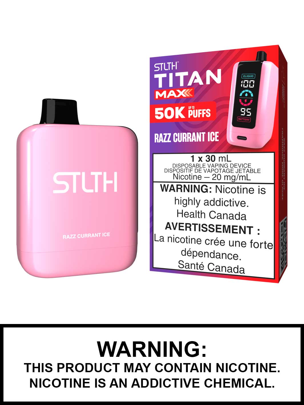 Razz Currant Ice STLTH Titan Max Disposable Vape, 50K STLTH Vape, Vape360 Canada