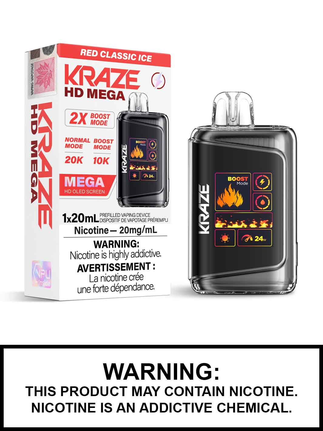 Red Classic Ice Kraze HD Mega Disposable Vape, Kraze Vape, Vape360 Canada