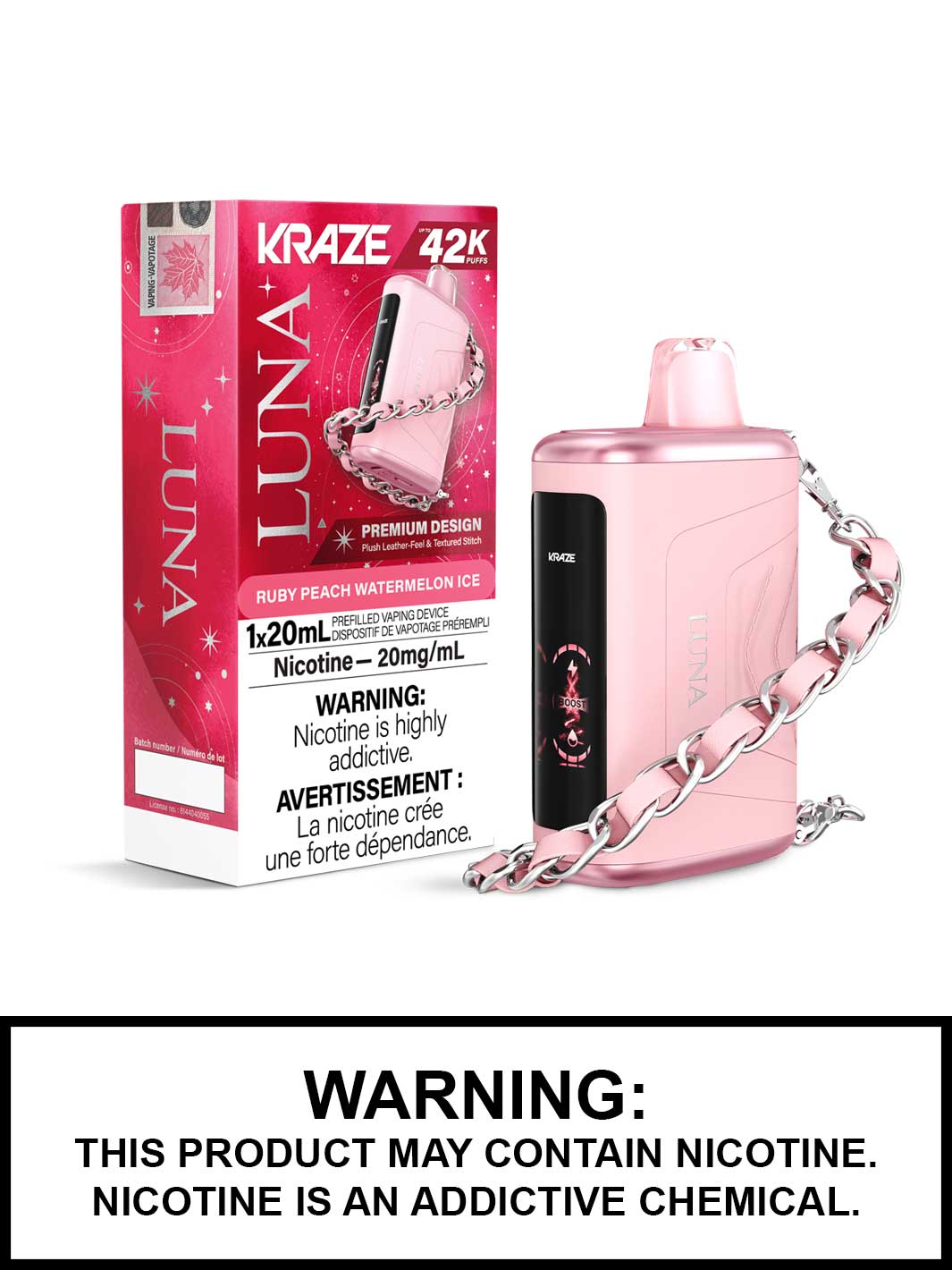 Ruby Peach Watermelon Ice Kraze Luna Disposable Vape, Kraze Vape, Kraze 42K, Vape360 Canada