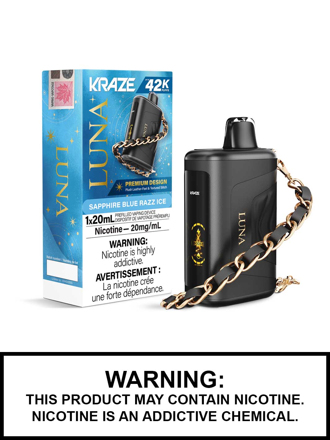 Sapphire Blue Razz Ice Kraze Luna Disposable Vape, Kraze Vape, Kraze 42K, Vape360 Canada