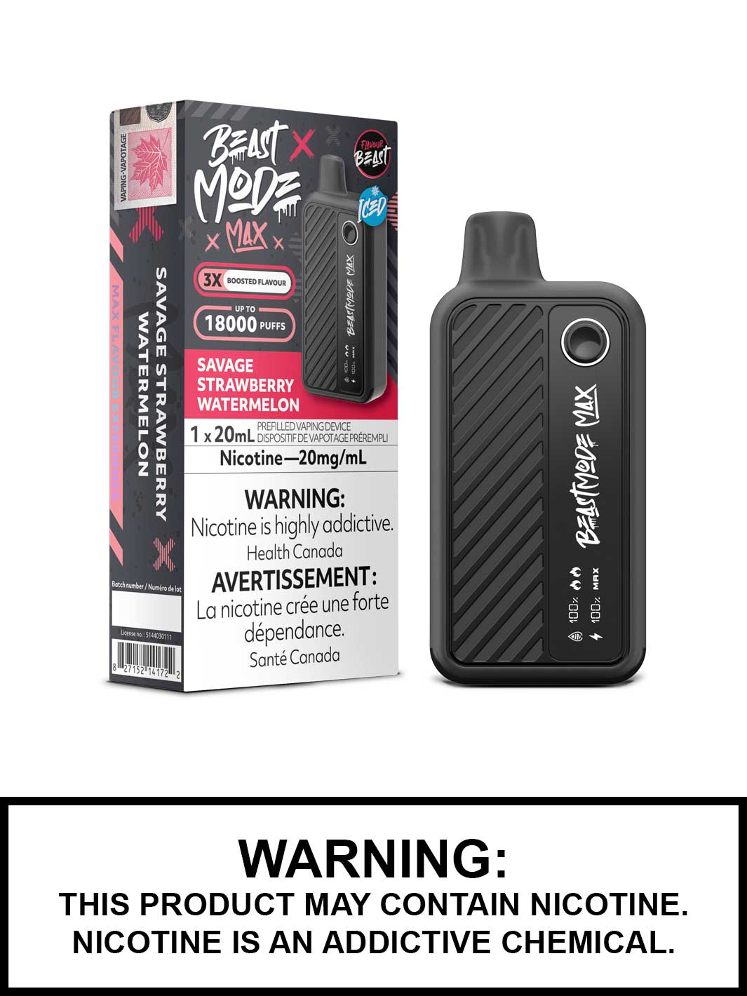 Savage Strawberry Watermelon Iced Flavour Beast Beast Mode Max Disposable Vape, Vape360 Canada