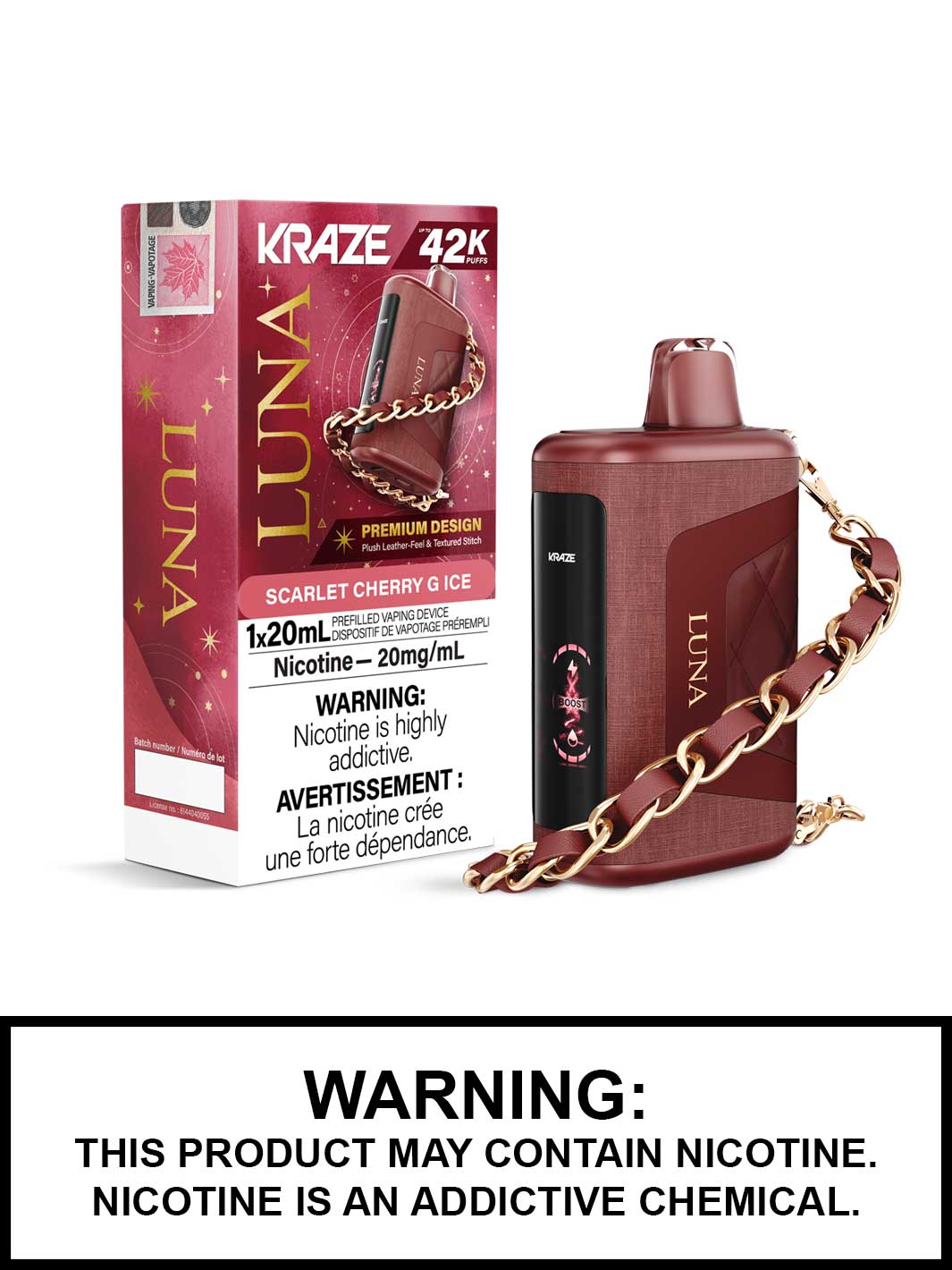 Scarlet Cherry G Ice Kraze Luna Disposable Vape, Kraze Vape, Kraze 42K, Vape360 Canada