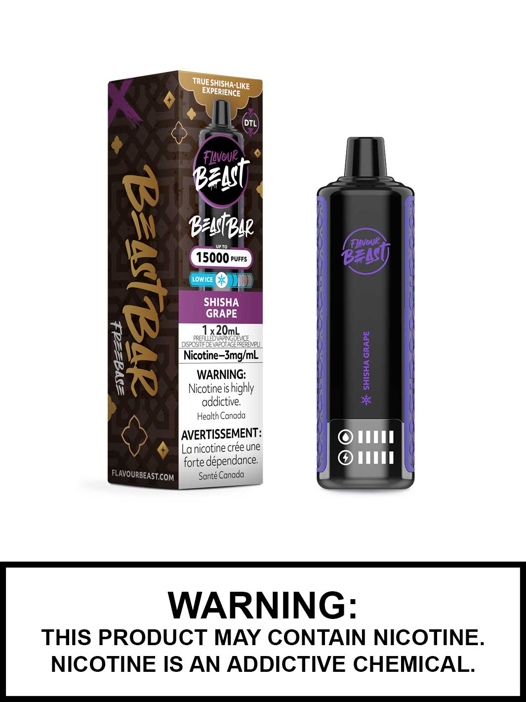 Shisha Grape Low Ice Flavour Beast Beast Bar 15K Disposable Vape, Flavour Beast Vape, Vape360 Canada