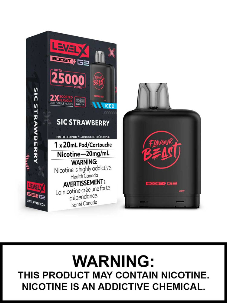 Sic Strawberry Iced Flavour Beast Level X Boost G2 Pods, Level X Vape, Vape360 Canada