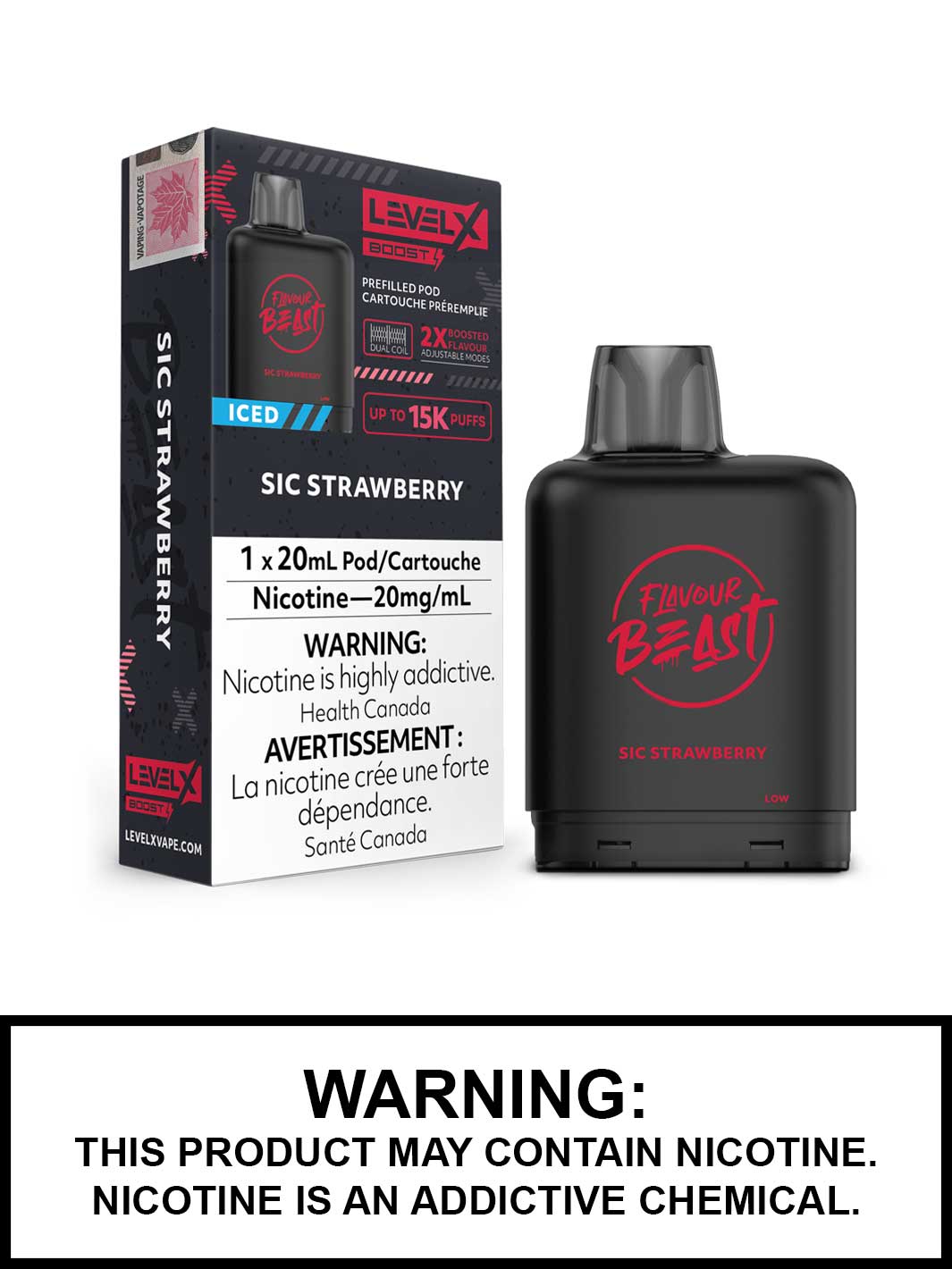 Sic Strawberry Iced Flavour Beast Level X Boost Pods, Level X Vape, Vape360 Canada