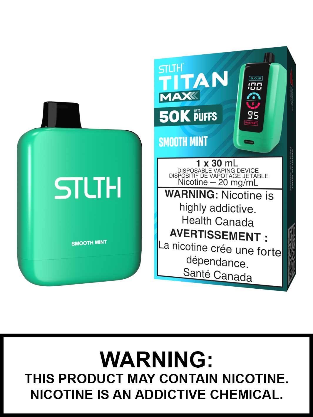 Smooth Mint STLTH Titan Max Disposable Vape, 50K STLTH Vape, Vape360 Canada