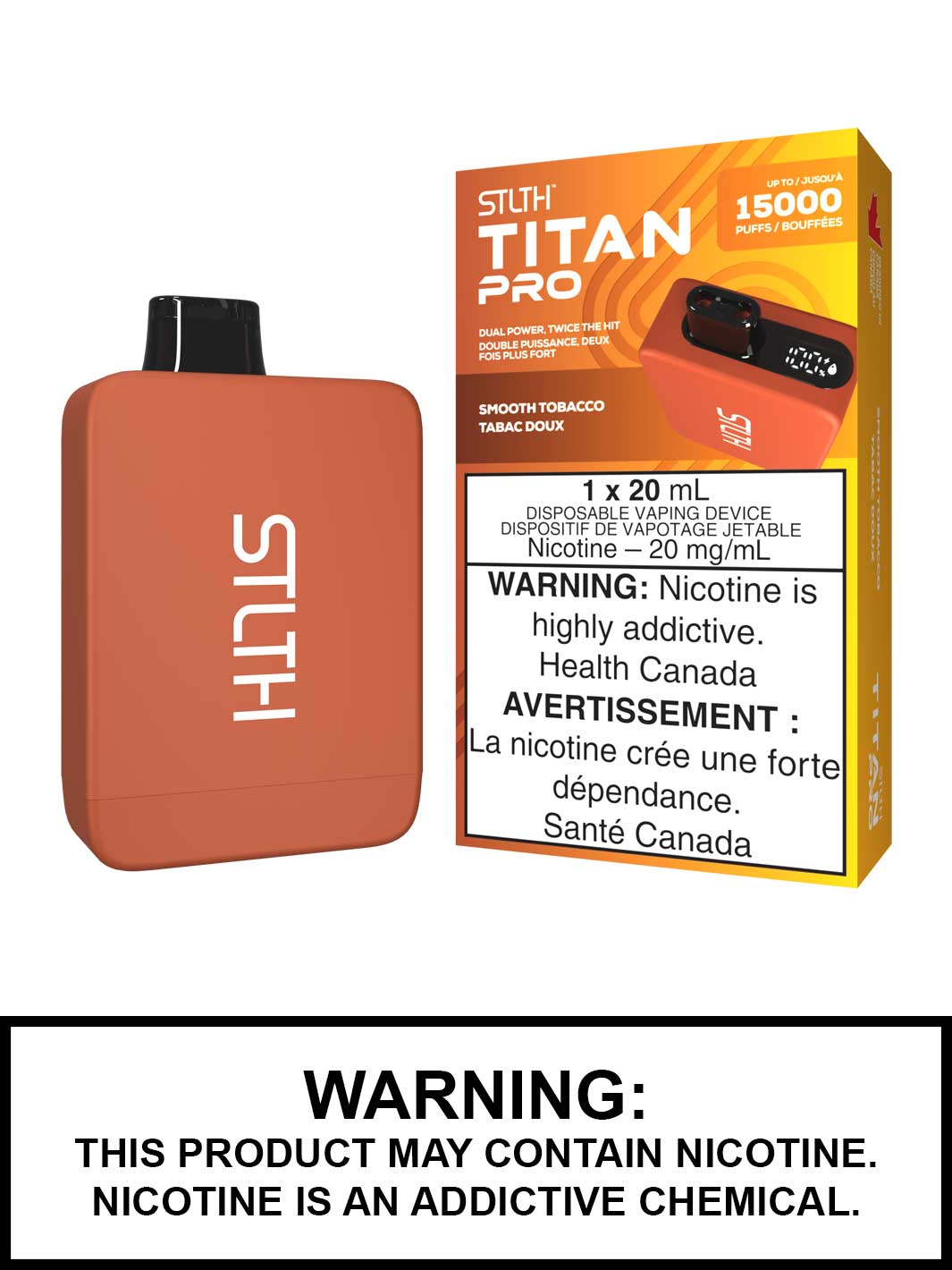 Smooth Tobacco STLTH Titan Pro Disposable Vape, STLTH Titan 15K, Vape360 Canada