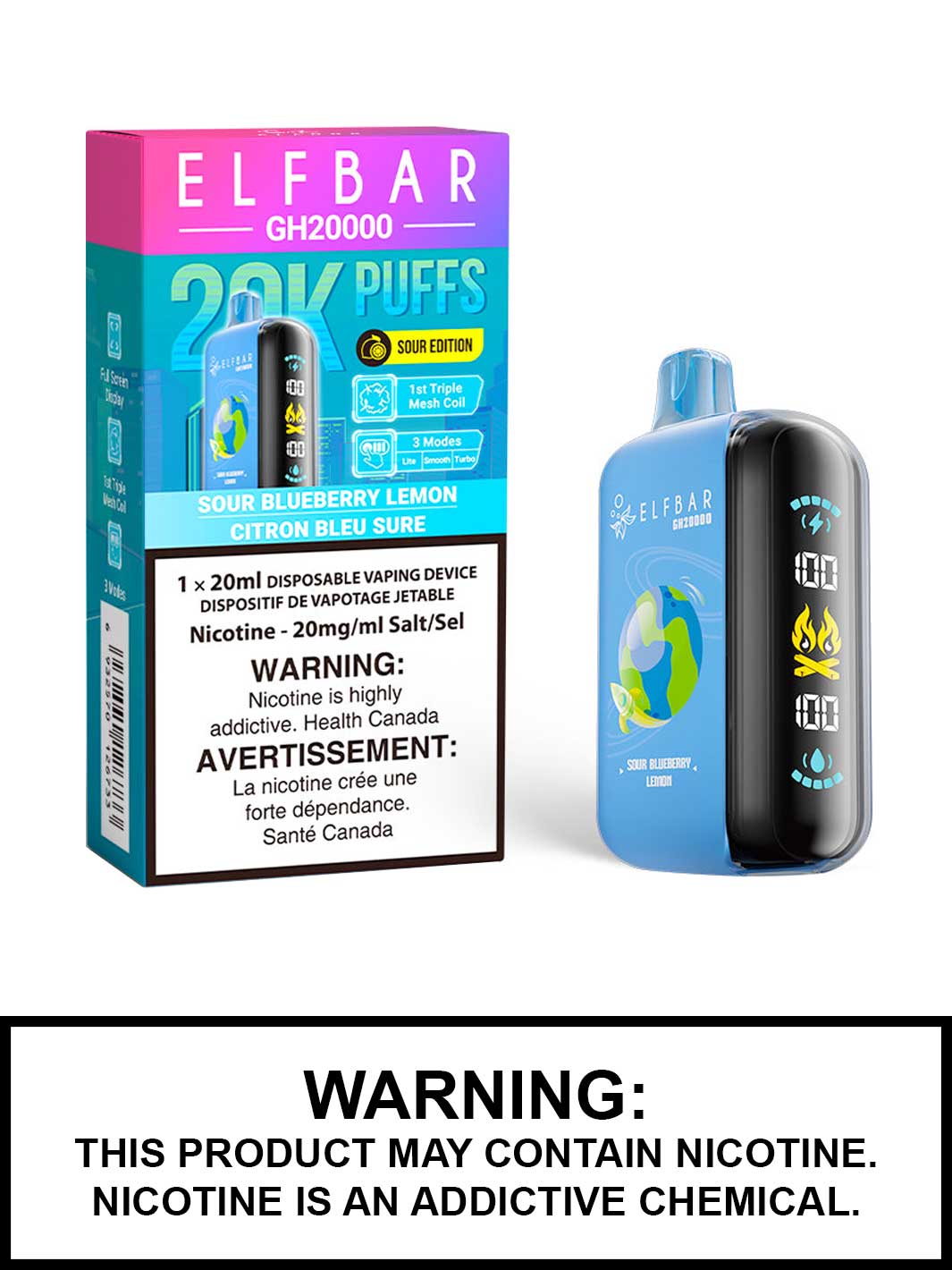 Sour Blueberry Lemon Elf Bar GH20000, Elf Bar 20K, Vape360 Canada