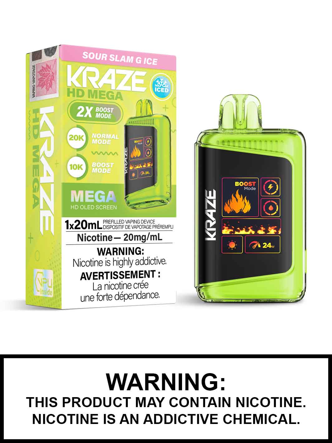 Sour Slam G Ice Kraze HD Mega Disposable Vape, Kraze Vape, Vape360 Canada