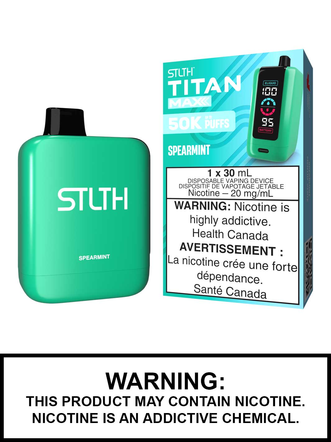 Spearmint STLTH Titan Max Disposable Vape, 50K STLTH Vape, Vape360 Canada