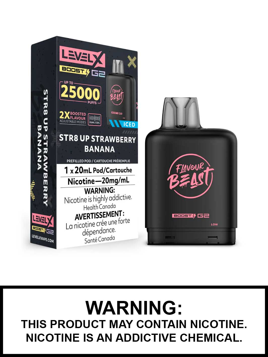 Str8 Up Strawberry Banana Iced Flavour Beast Level X Boost G2 Pods, Level X Vape, Vape360 Canada