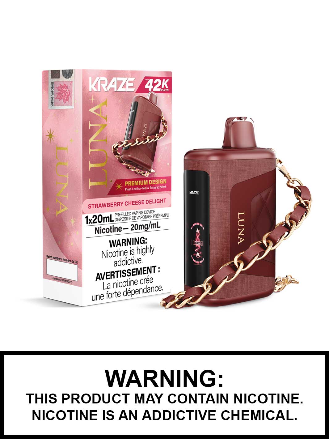 Strawberry Cheese Delight Kraze Luna Disposable Vape, Kraze Vape, Kraze 42K, Vape360 Canada