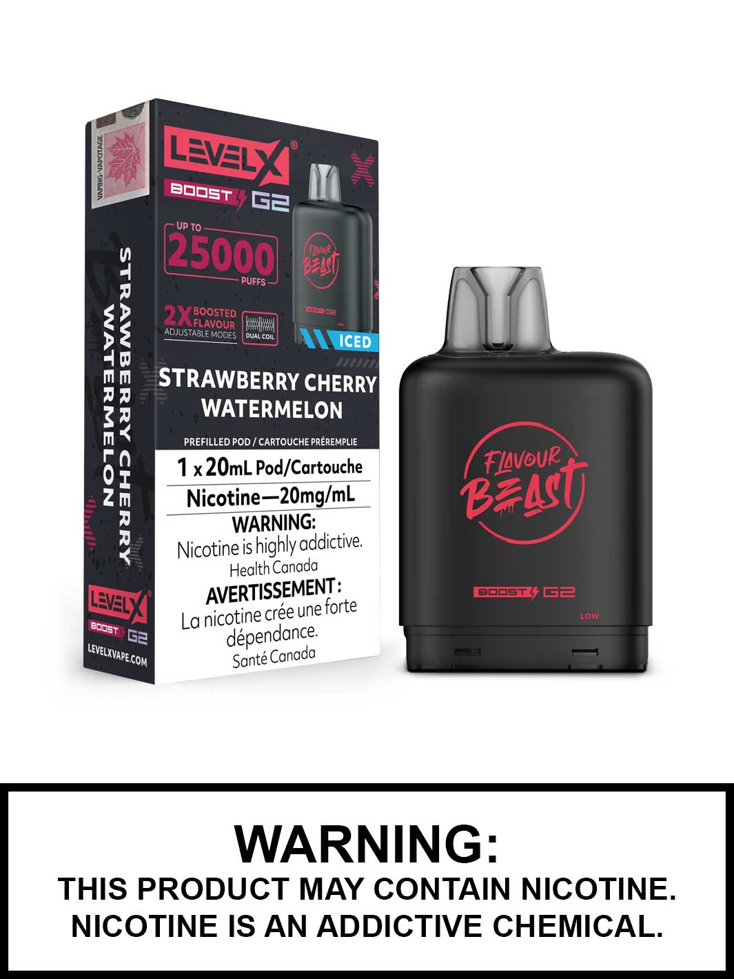 Strawberry Cherry Watermelon Iced Flavour Beast Level X Boost G2 Pods, Level X Vape, Vape360 Canada