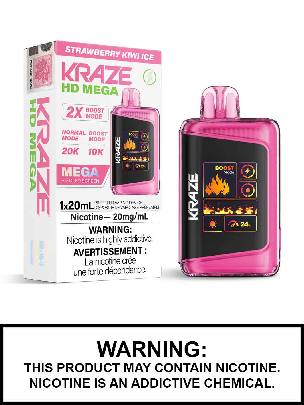 Strawberry Kiwi Ice Kraze HD Mega Disposable Vape, Kraze Vape, Vape360 Canada