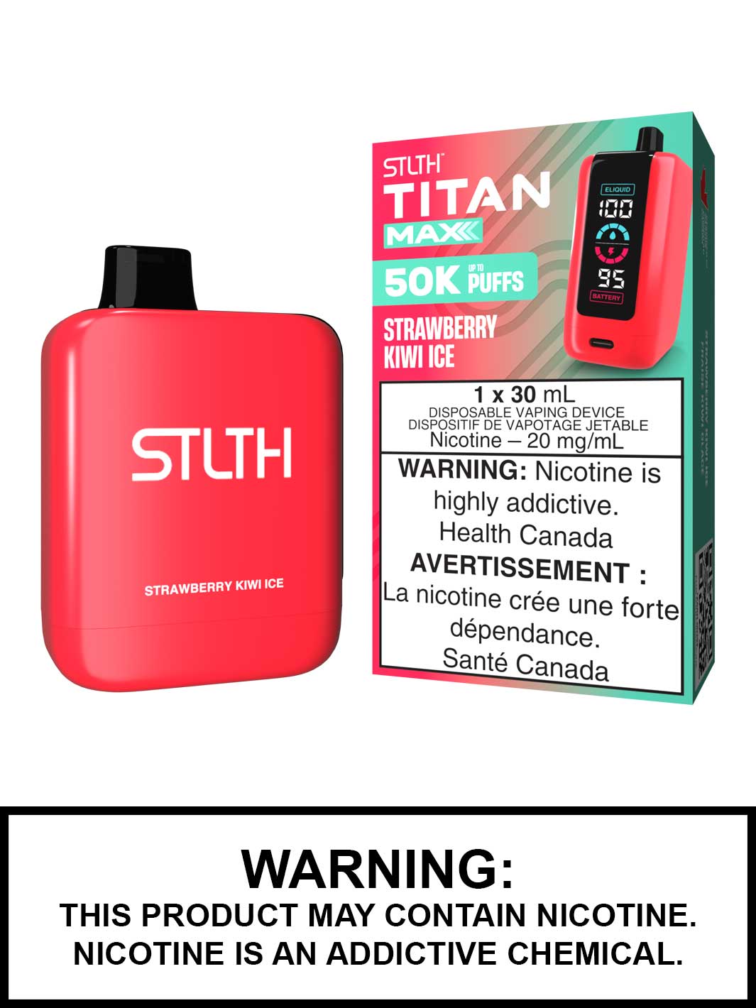 Strawberry Kiwi Ice STLTH Titan Max Disposable Vape, 50K STLTH Vape, Vape360 Canada