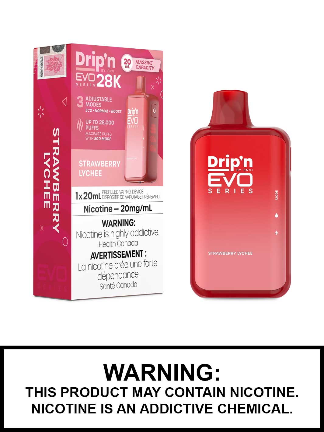 Strawberry Lychee Dripn EVO 28K Disposable Vape by ENVI, Vape360 Canada