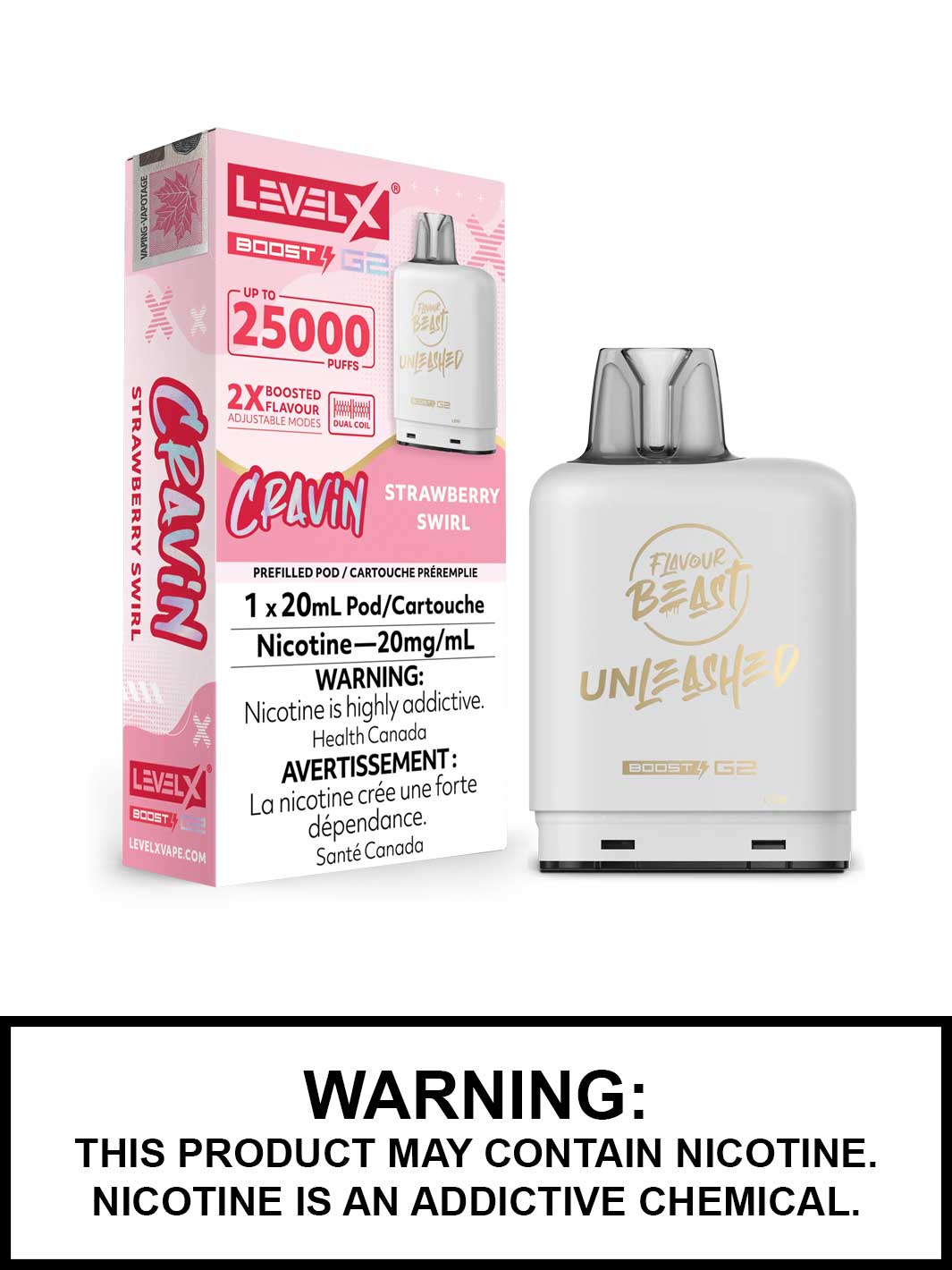 Strawberry Swirl Unleashed Flavour Beast Level X Boost G2 Pods, Level X Vape, Vape360 Canada