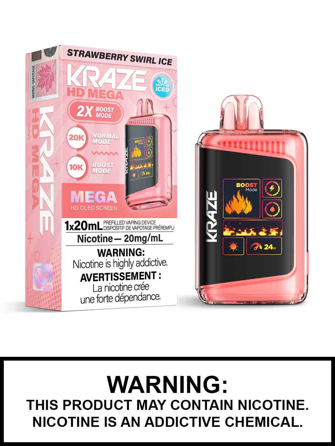 Strawberry Swirl Ice Kraze HD Mega Disposable Vape, Kraze Vape, Vape360 Canada