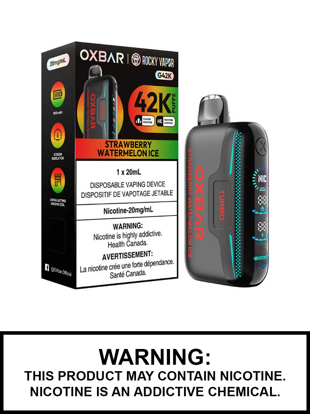 Strawberry Watermelon Ice Oxbar G42K Disposable Vape, Oxbar Rocky Vapor, Oxbar Vape, Vape360 Canada