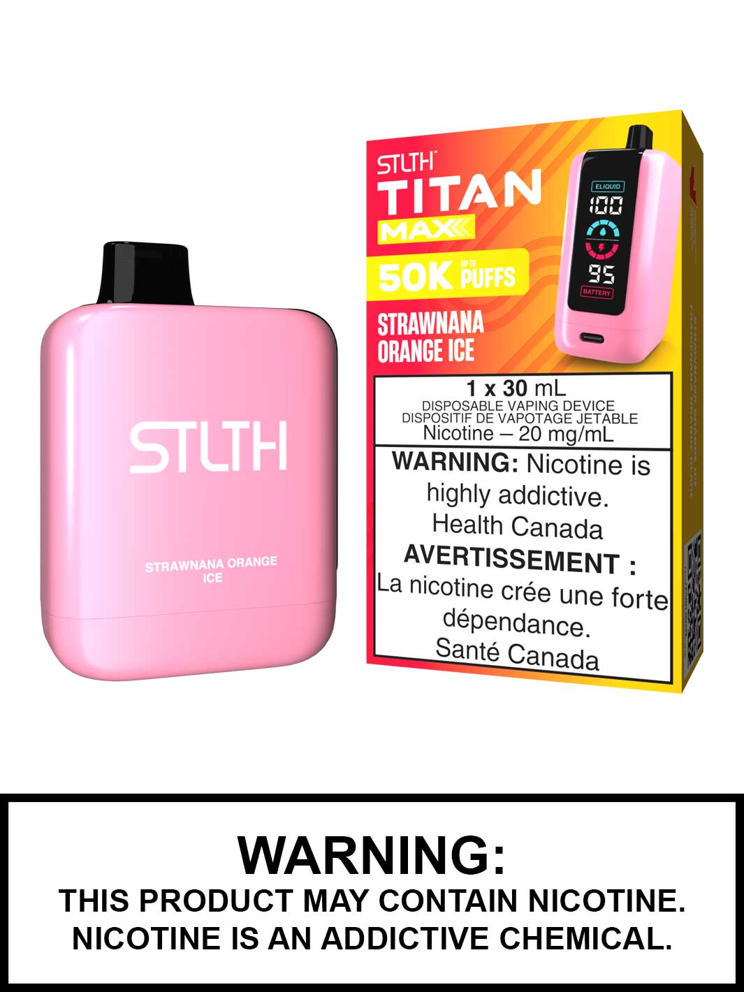 Strawnana Orange Ice STLTH Titan Max Disposable Vape, 50K STLTH Vape, Vape360 Canada