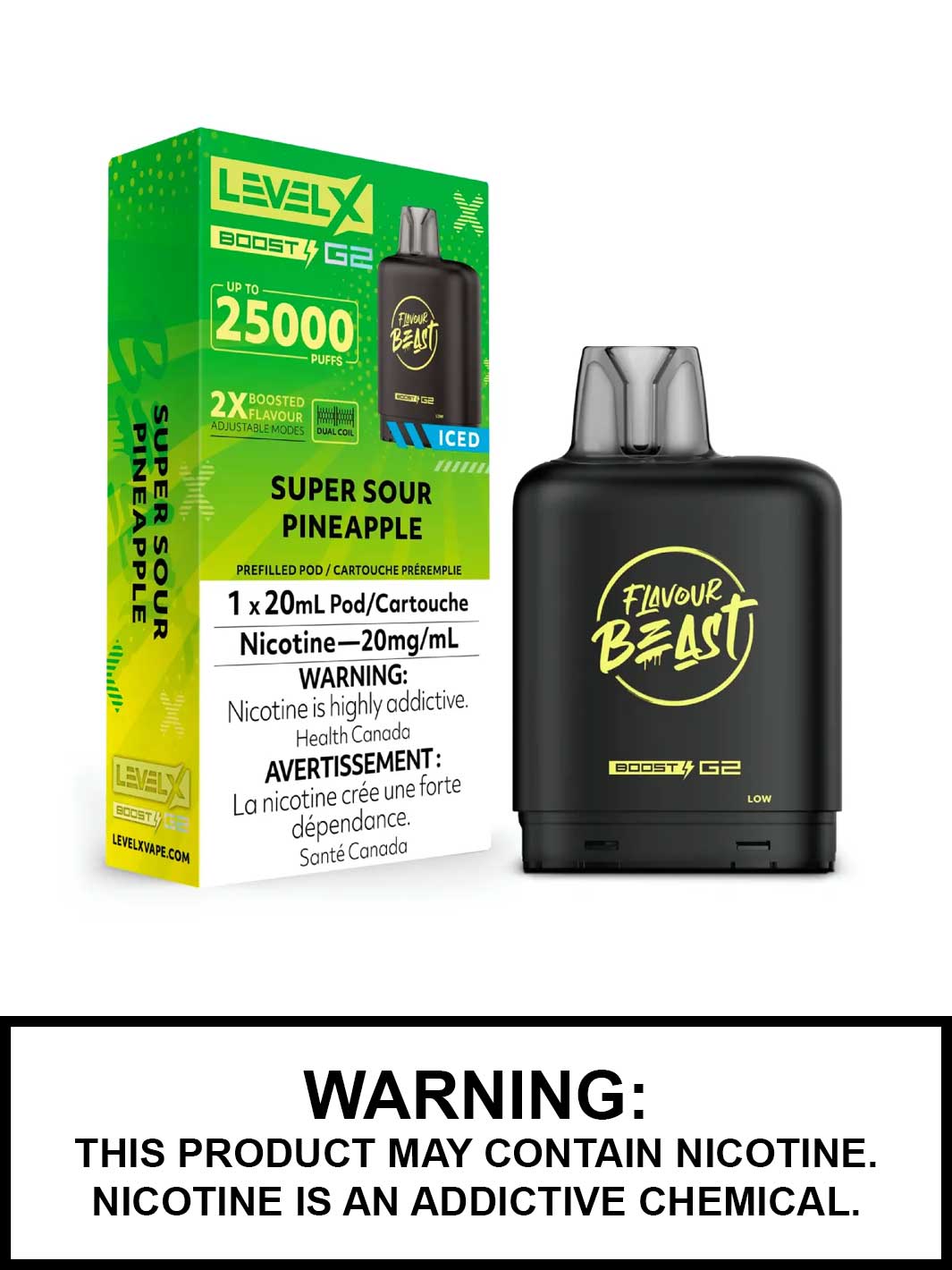 Super Sour Pineapple Iced Flavour Beast Level X Boost G2 Pods, Level X Vape, Vape360 Canada