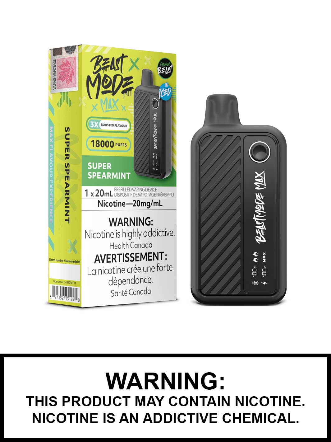 Super Spearmint Iced Flavour Beast Beast Mode Max Disposable Vape, Vape360 Canada