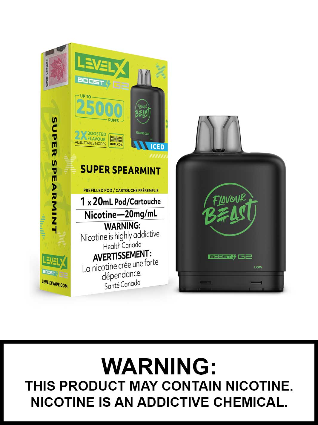 Super Spearmint Iced Flavour Beast Level X Boost G2 Pods, Level X Vape, Vape360 Canada