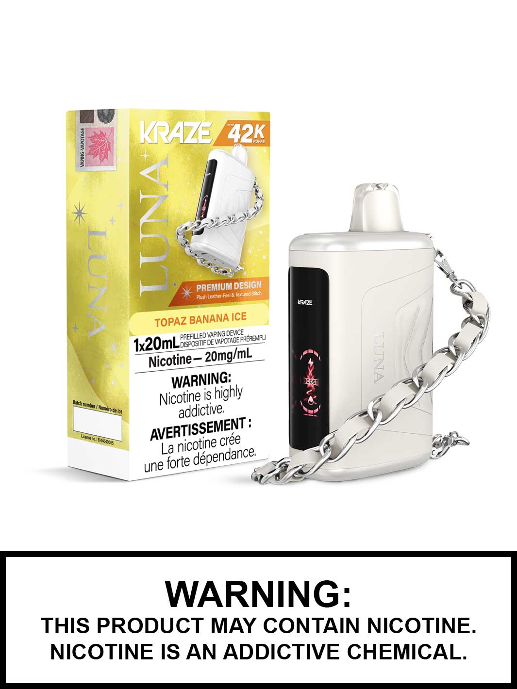 Topaz Banana Ice Kraze Luna Disposable Vape, Kraze Vape, Kraze 42K, Vape360 Canada