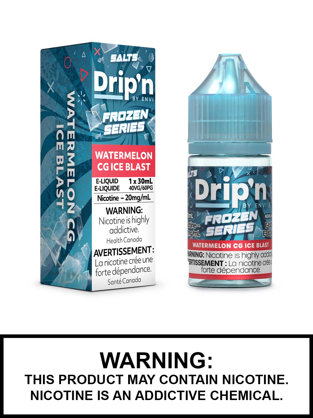 Watermelon CG Ice Blast Dripn By Envi Salt Nic Vape Juice, Drip'n Vape, Frozen Series, Vape360 Canada