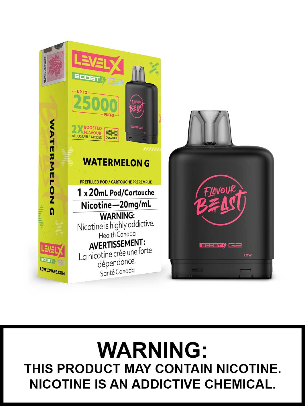 Watermelon G Flavour Beast Level X Boost G2 Pods, Level X Vape, Vape360 Canada