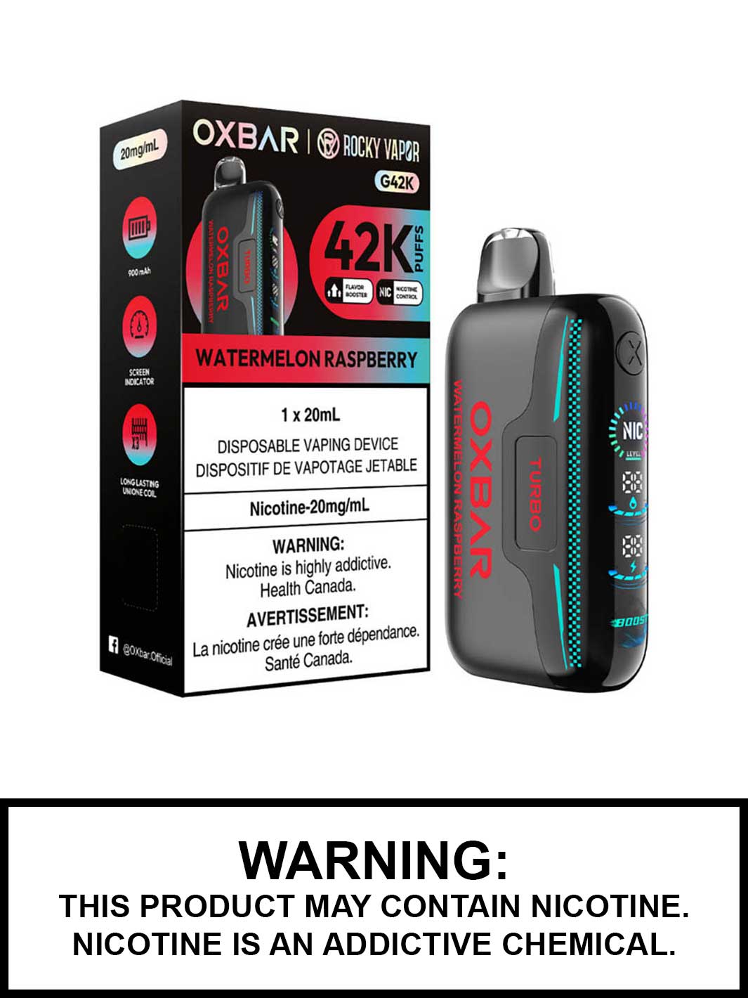 Watermelon Raspberry Oxbar G42K Disposable Vape, Oxbar Rocky Vapor, Oxbar Vape, Vape360 Canada