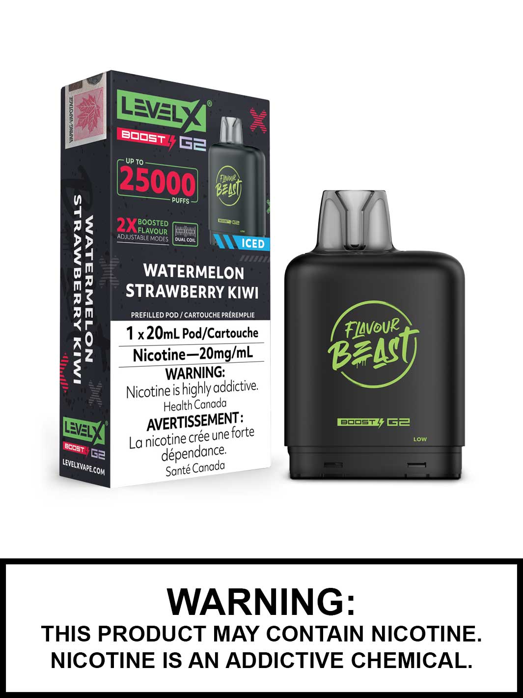 Watermelon Strawberry Kiwi Iced Flavour Beast Level X Boost G2 Pods, Level X Vape, Vape360 Canada