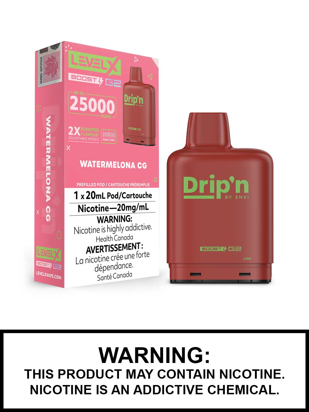 Watermelona CG Drip'n Level X Boost G2 Pods, Level X Vape, Vape360 Canada