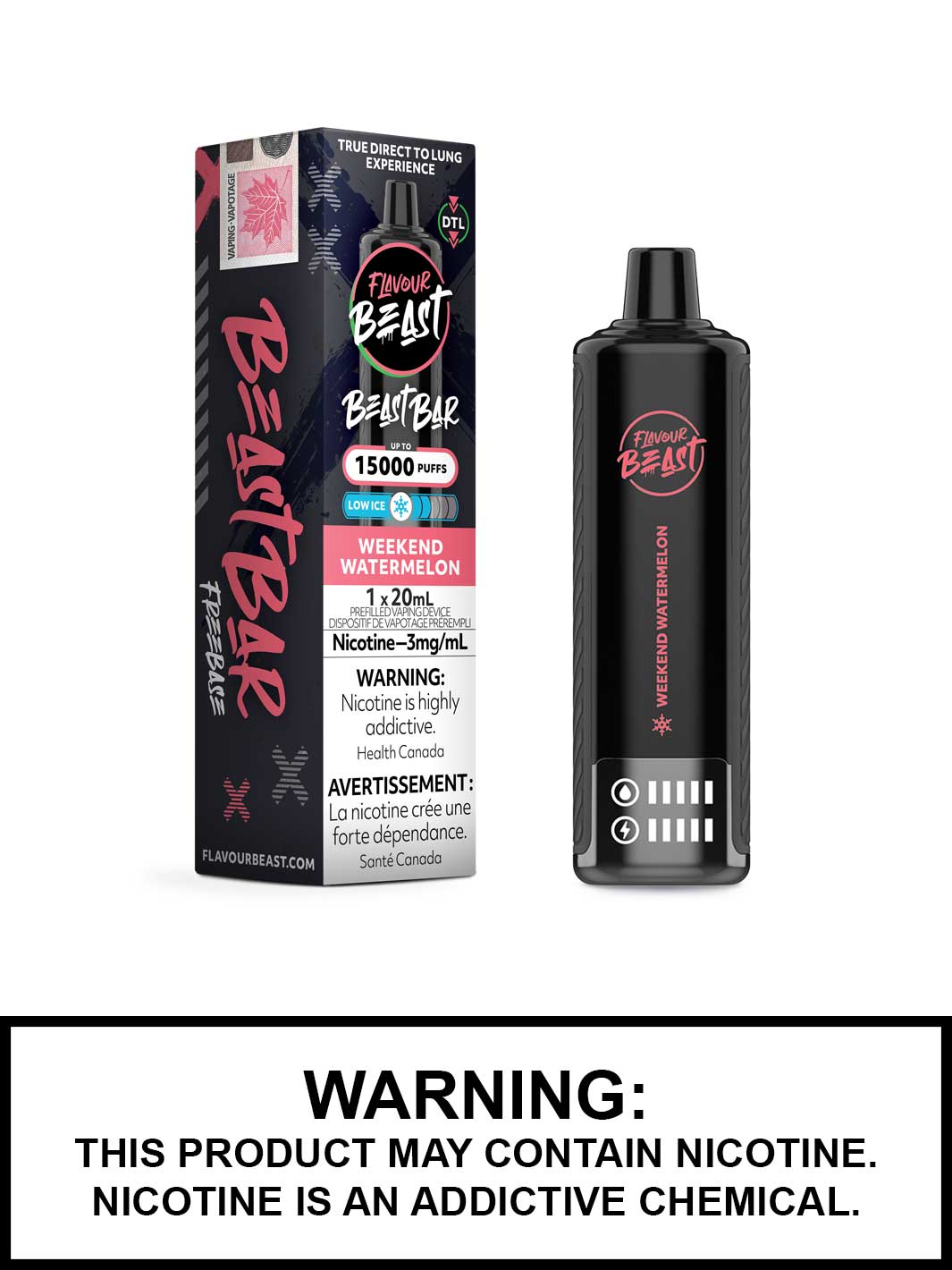 Weekend Watermelon Low Ice Flavour Beast Beast Bar 15K Disposable Vape, Flavour Beast Vape, Vape360 Canada