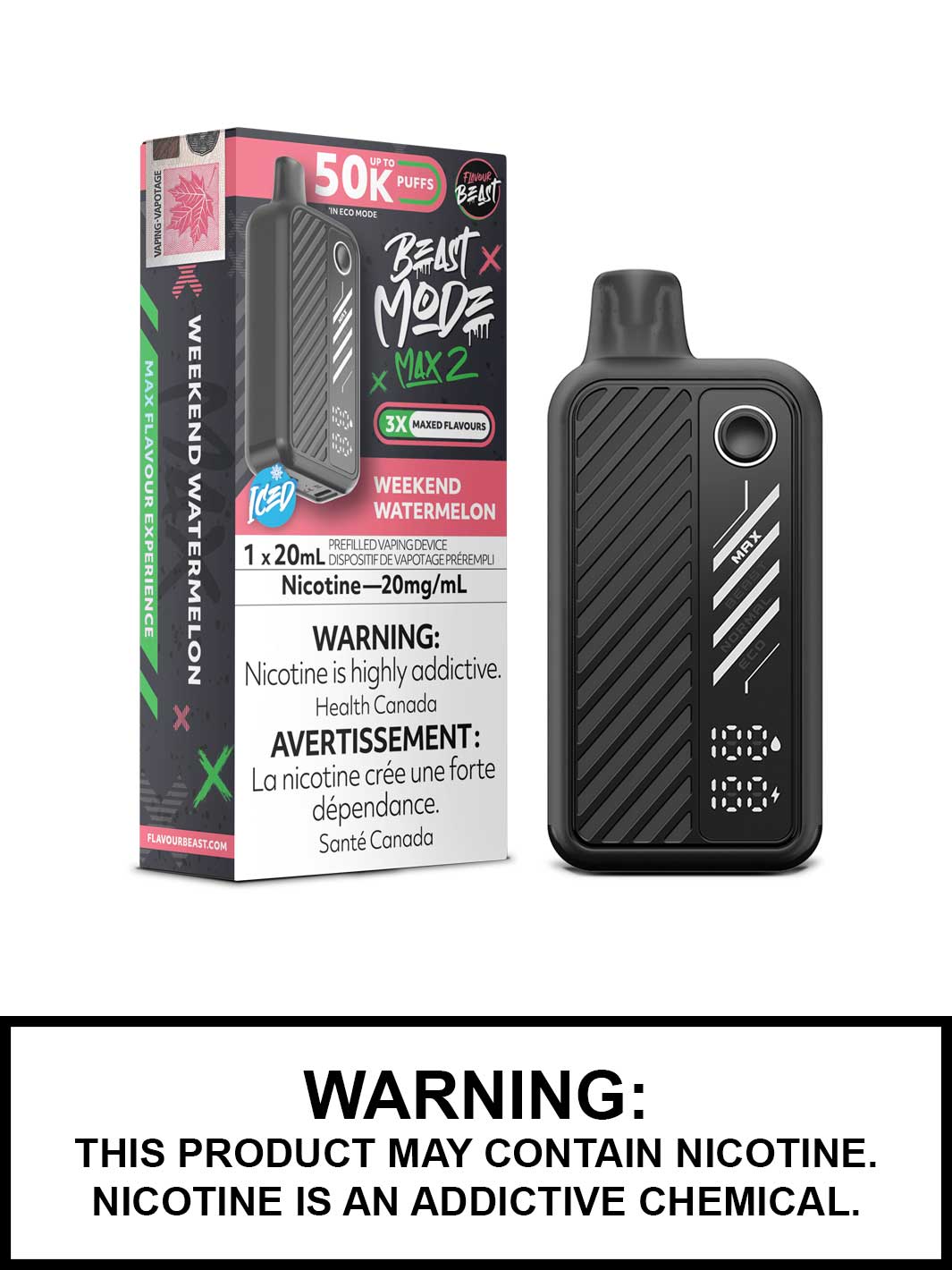 Weekend Watermelon Iced Flavour Beast Beast Mode Max 2 Disposable Vape, Flavour Beast Vape, Vape360 Canada