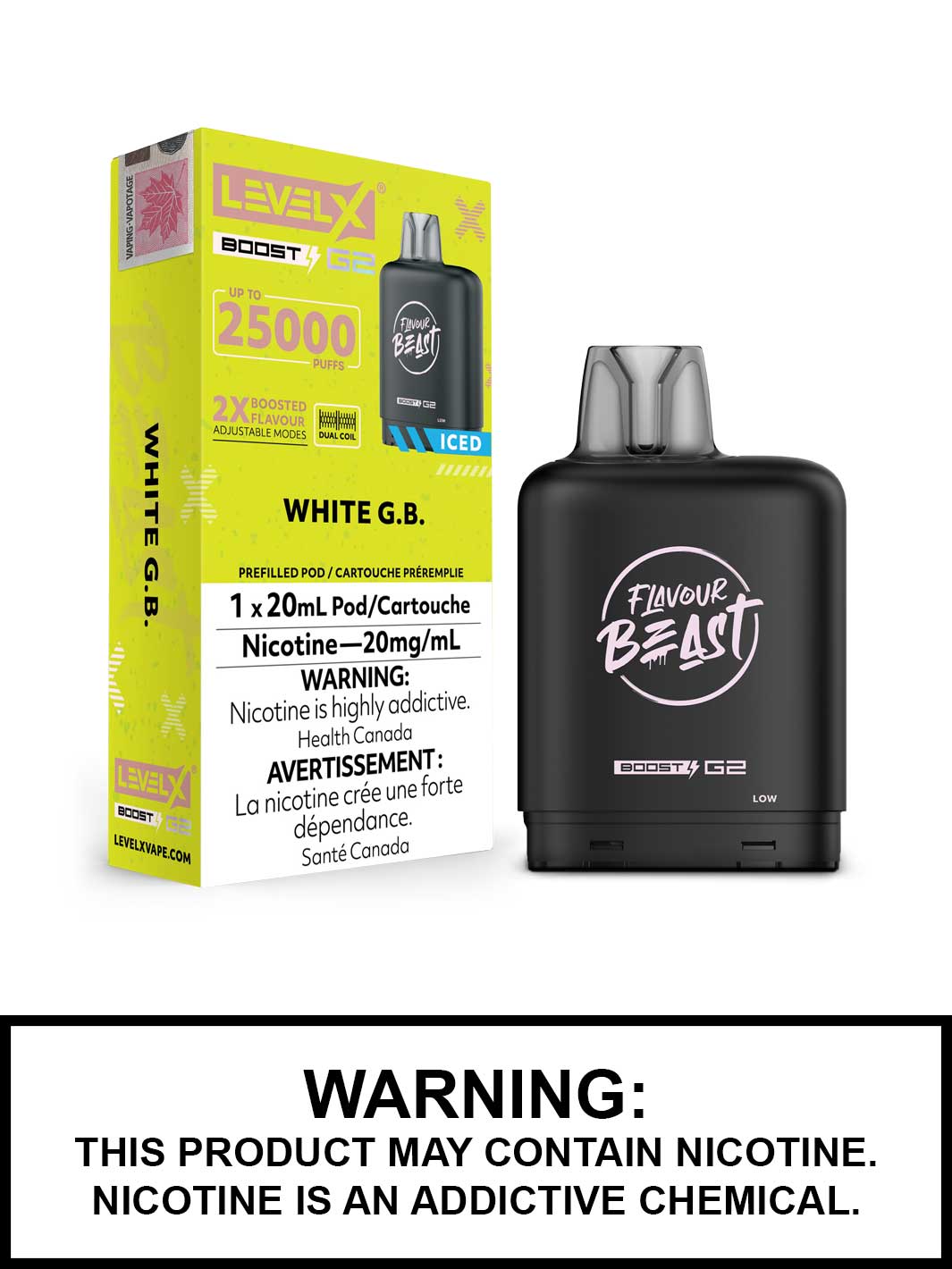 White GB Iced Flavour Beast Level X Boost G2 Pods, Level X Vape, Vape360 Canada