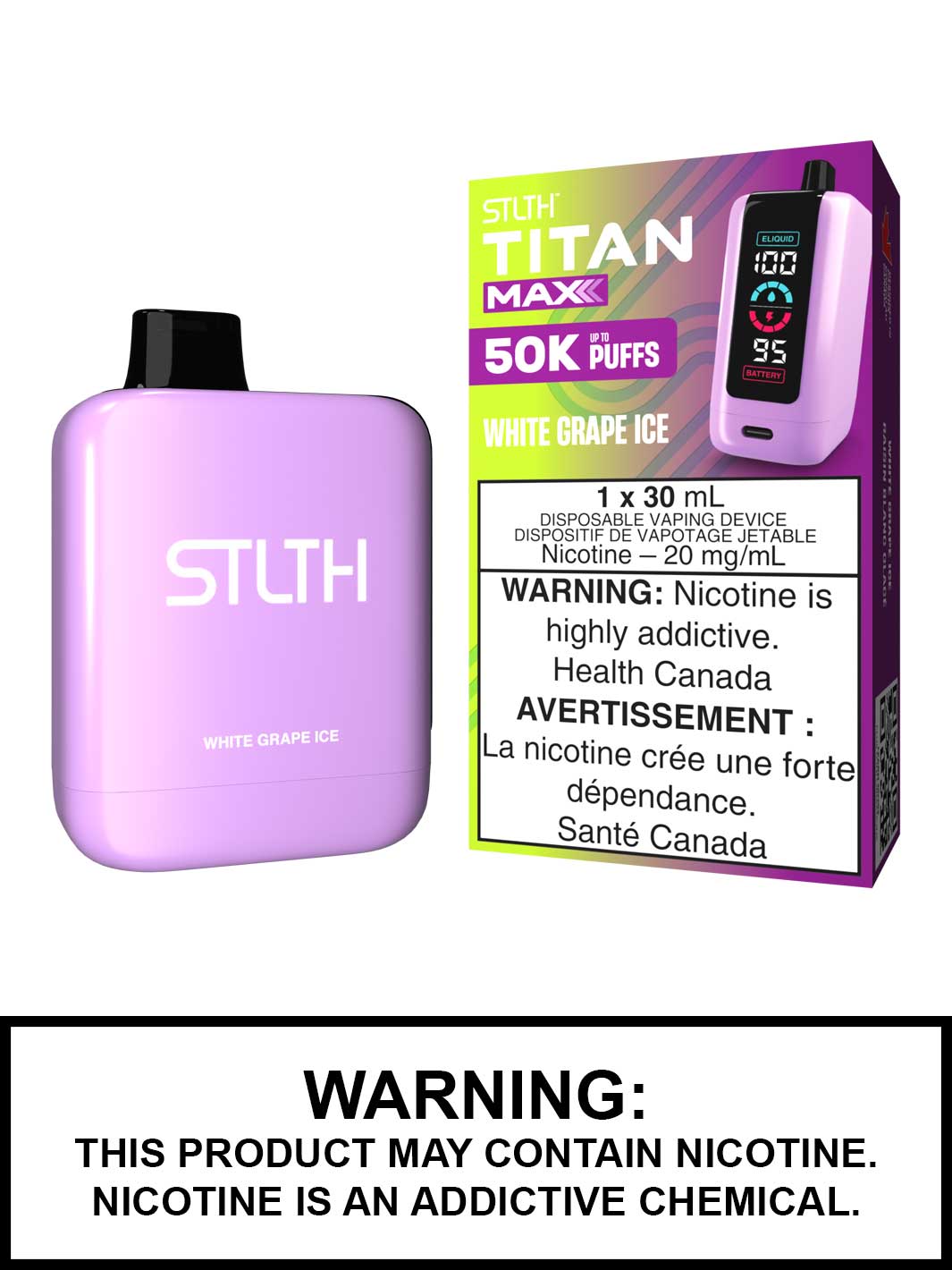 White Grape Ice STLTH Titan Max Disposable Vape, 50K STLTH Vape, Vape360 Canada