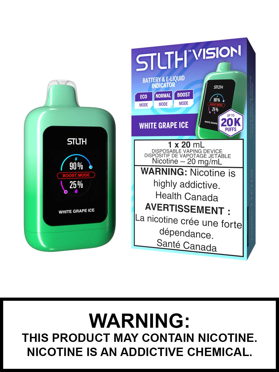 White Grape Ice STLTH Vision Disposable Vape, STLTH Vape, Vape360 Canada