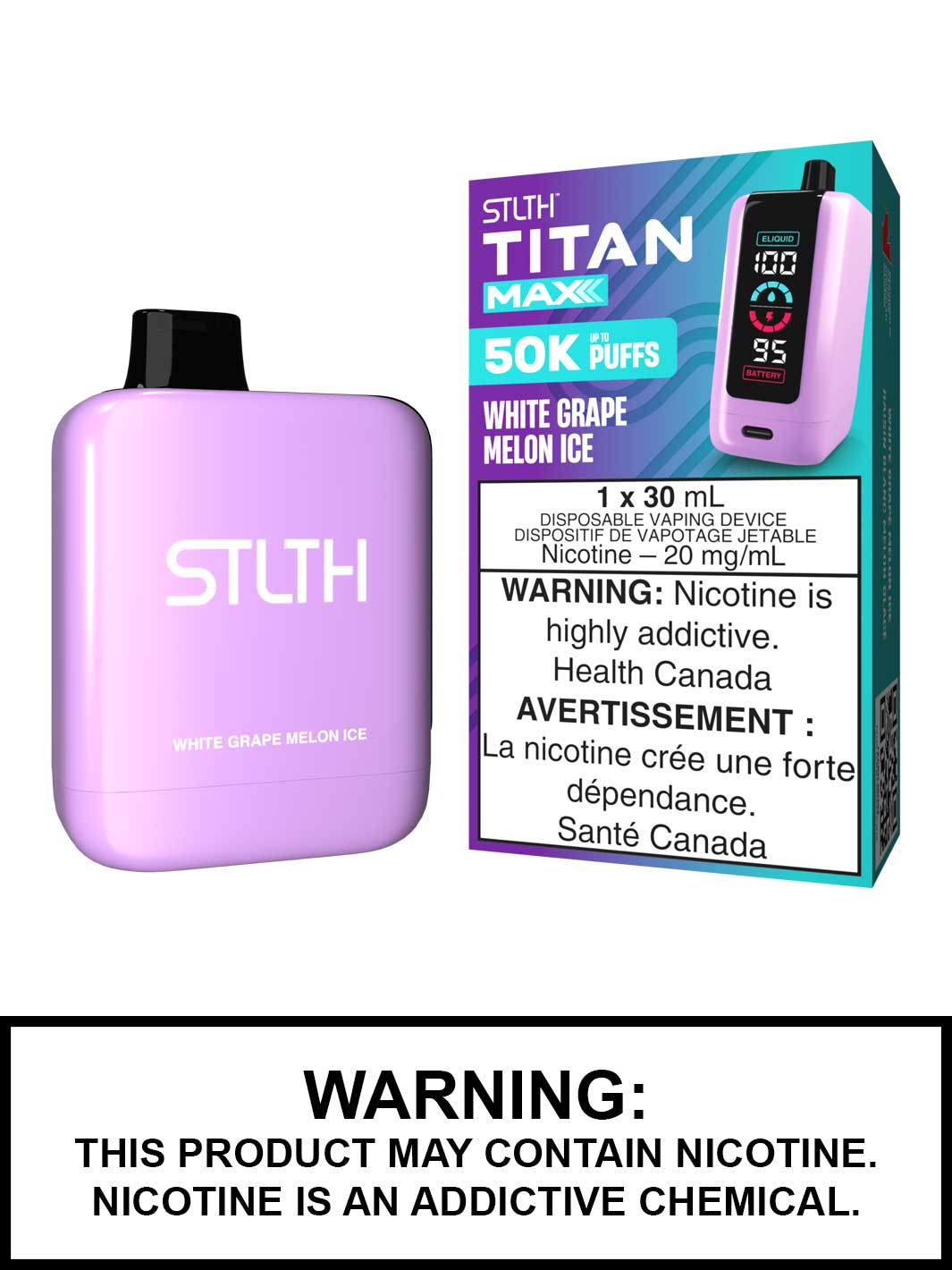 White Grape Melon Ice STLTH Titan Max Disposable Vape, 50K STLTH Vape, Vape360 Canada