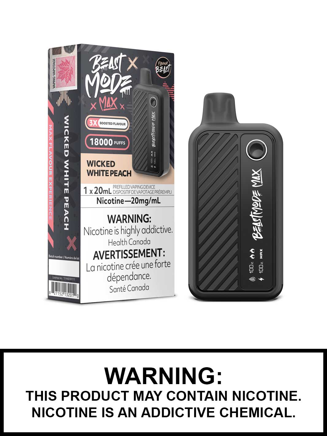Wicked White Peach Flavour Beast Beast Mode Max Disposable Vape, Vape360 Canada