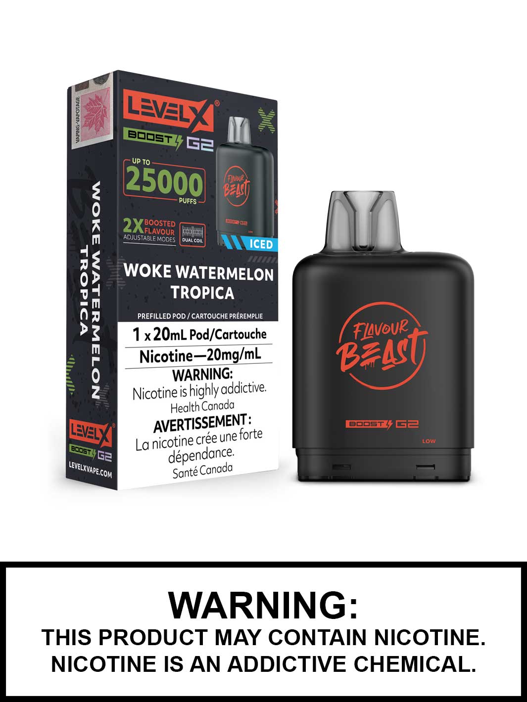 Woke Watermelon Tropica Iced Flavour Beast Level X Boost G2 Pods, Level X Vape, Vape360 Canada